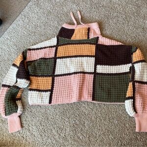 Gilded Intent Colorblock Turtleneck Sweater - Pink, Brown, Cream, Orange